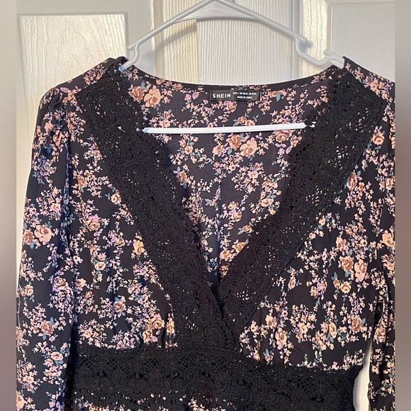 Shein Floral Dress, Empire Waist, Long Sleeves, size L, worn 1x, lightweight - Picture 2 of 4